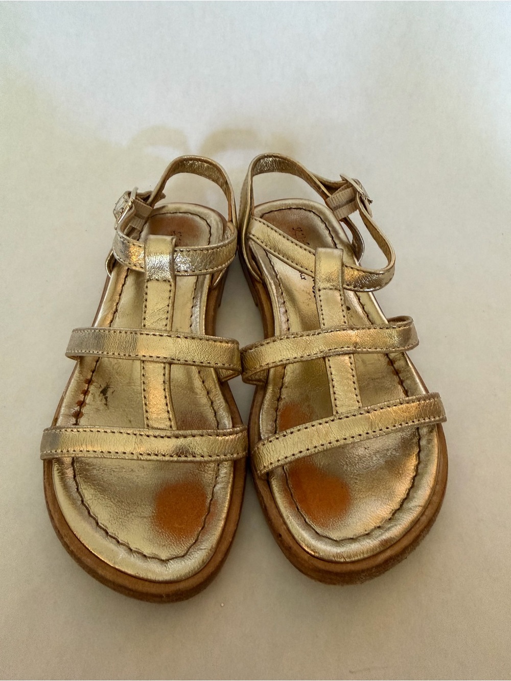 Girls Gold T-Strap Comfort Sandals